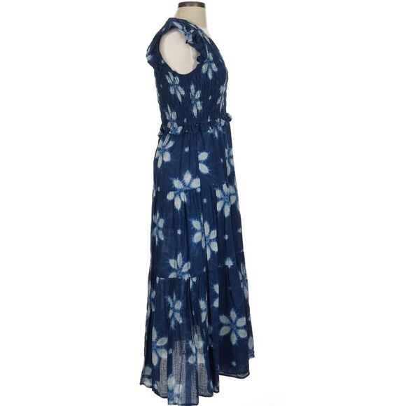 SEA NY Blue Isla Ruffle Sleeves Smocked Cotton Midi Dress Sz 4 - Picture 3 of 6